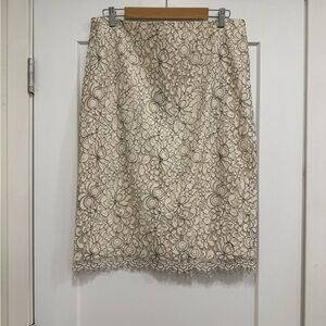 LOFT Cream Lace Pencil Skirt with Floral Overlay